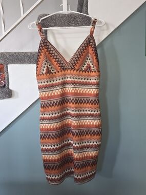 ADORA Orange and Brown Geometric Knit Mini Dress